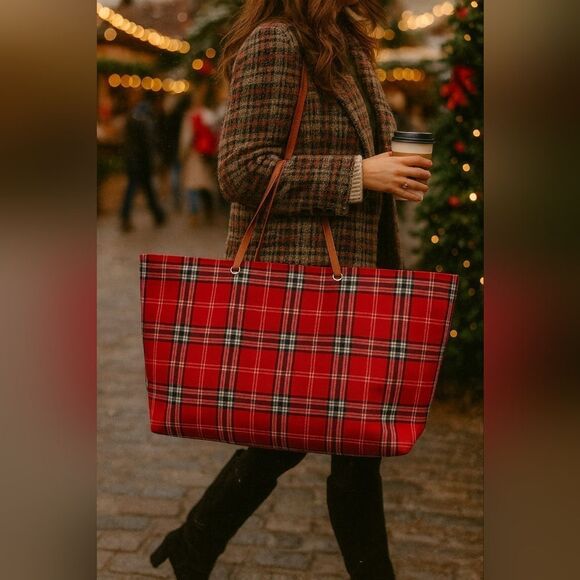 Lord & Taylor Handbags - Red Canvas Inspired Plaid Tote  by  Lord and Taylor🎀